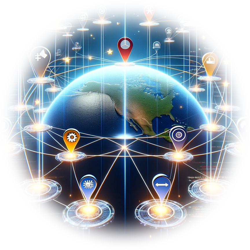 Una imagen generada por computadora de un globo rodeado de íconos.