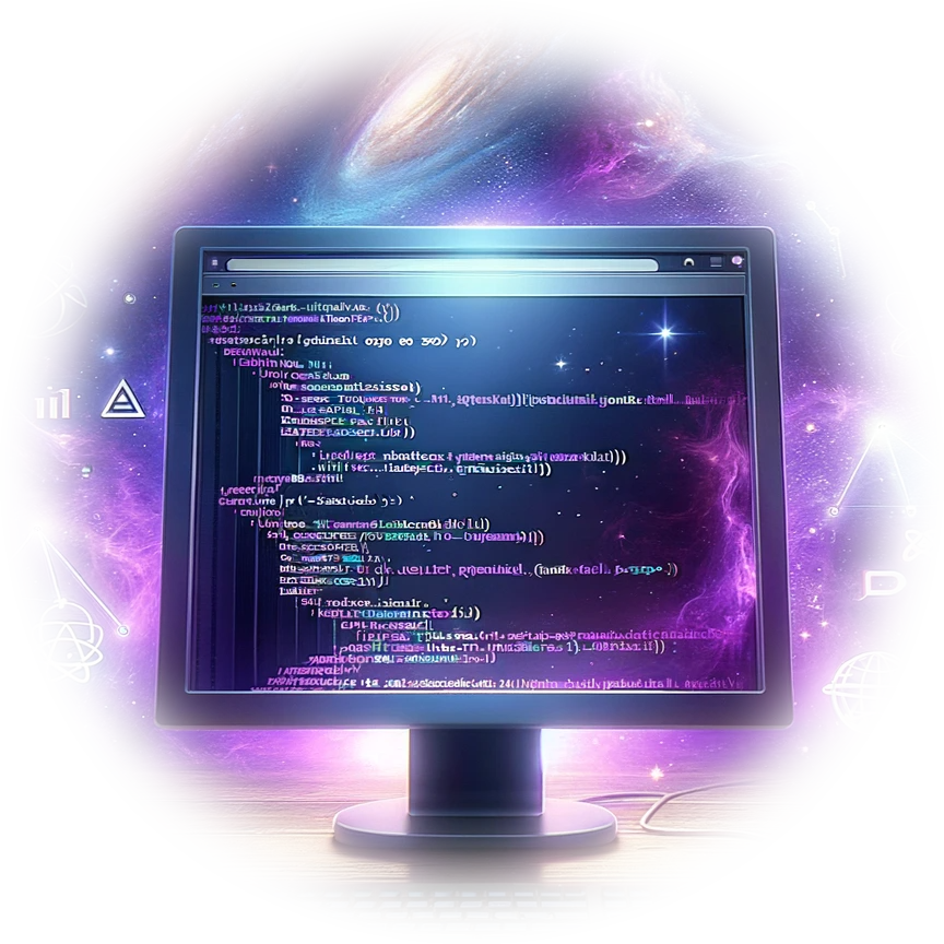 Un monitor de computadora con un fondo morado y un triángulo en la esquina