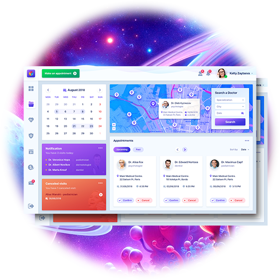 Una pantalla de computadora con un calendario y un mapa.
