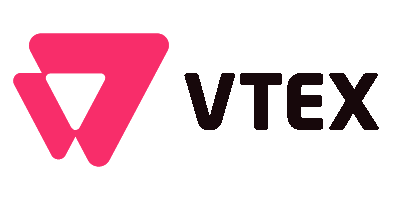 Un triángulo rosa con la palabra vtex