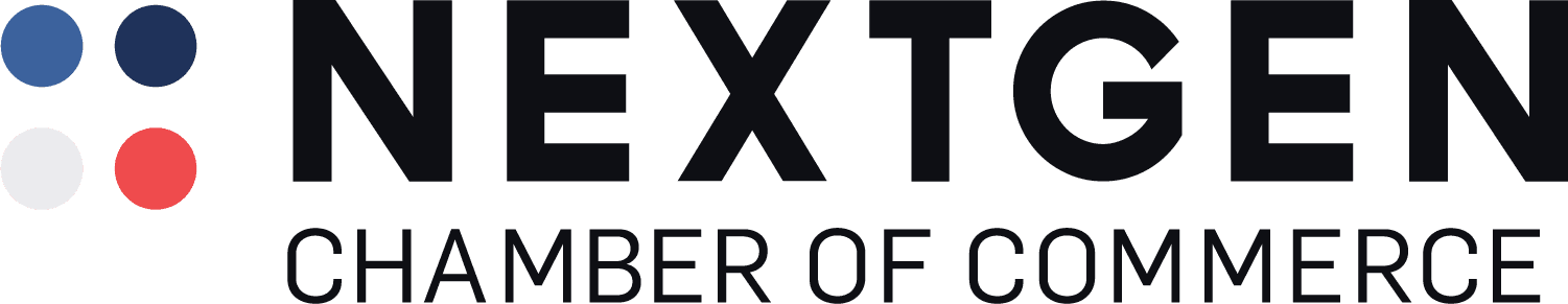 Logo for NextGen Chamber of Commerce with colorful dots and black text.