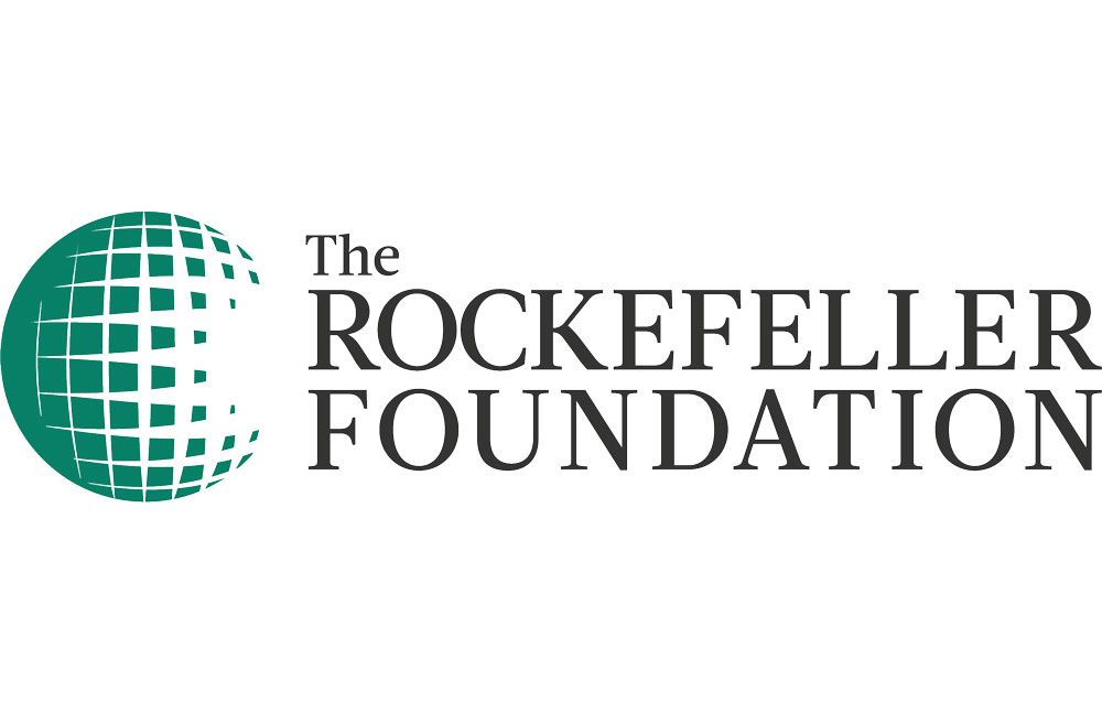 Logo of The Rockefeller Foundation: green globe grid next to black text.