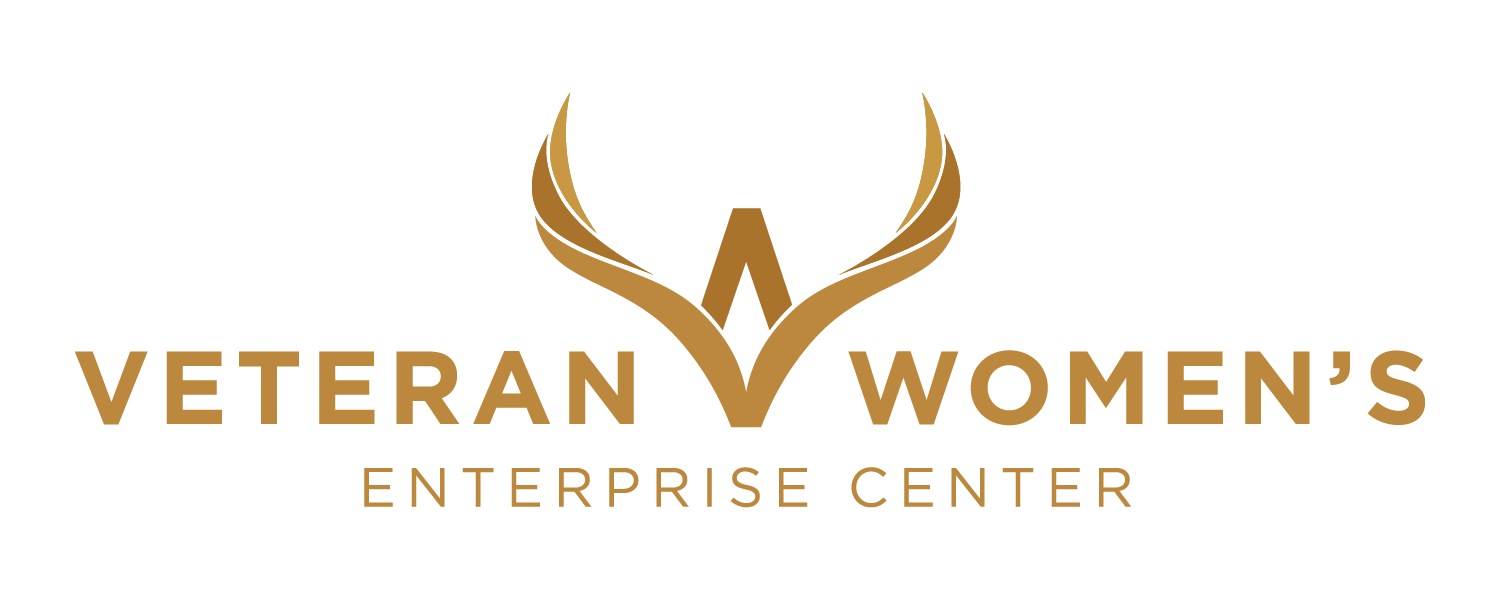 Logo for Veteran Women's Enterprise Center with gold text and emblem.