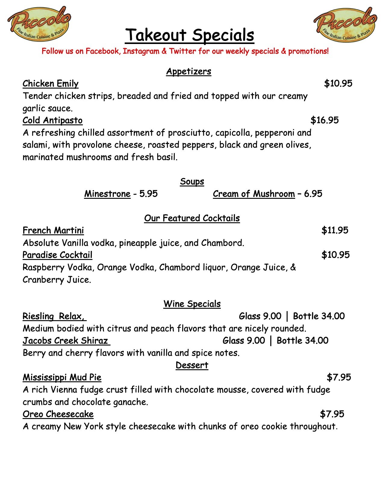 Piccolo's Ristorante Restaurant Bellmore NY Italian Restaurant