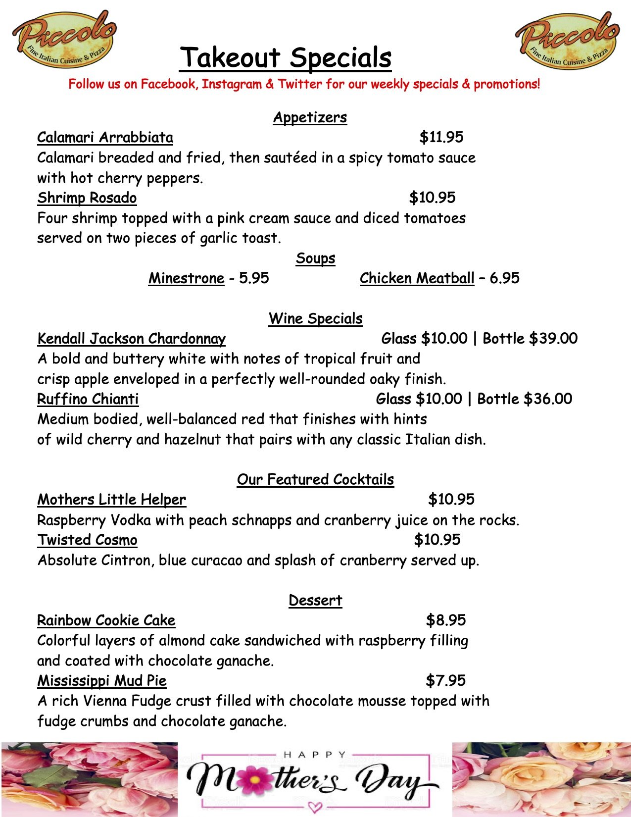 Piccolo's Ristorante Restaurant Bellmore NY Italian Restaurant