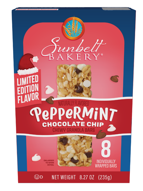 carton of peppermint chocolate chip chewy granola bars