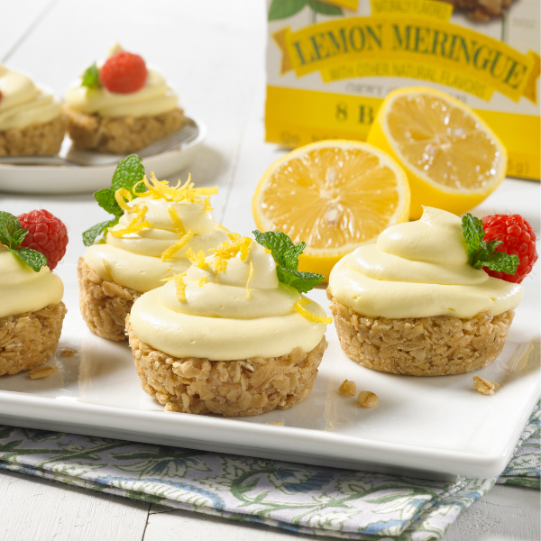lemon tarts made with cream and lemon meringue chewy granola bars