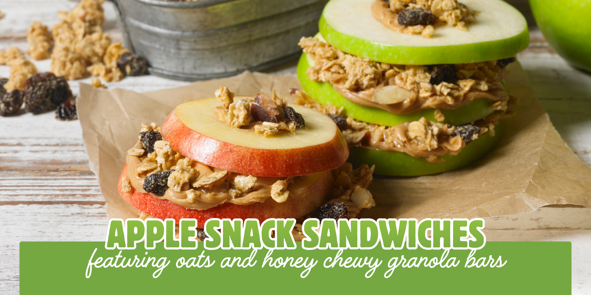 header image of apple snack sandwiches recipe