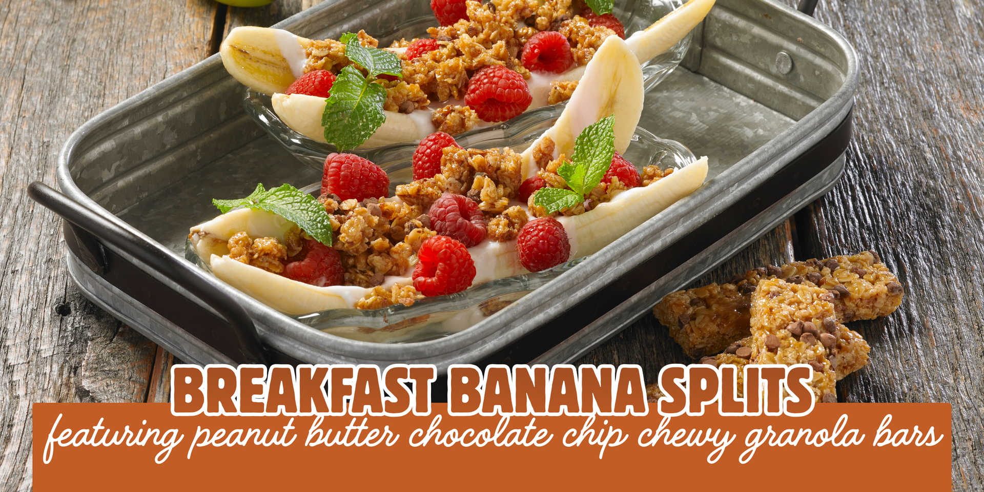 header image of breakfast banana splits recipe