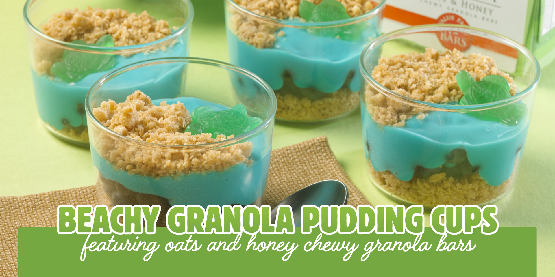 header image of beachy granola pudding cups recipe