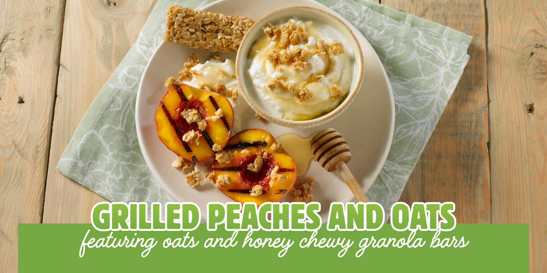 header image of grilled peaches and oats recipe