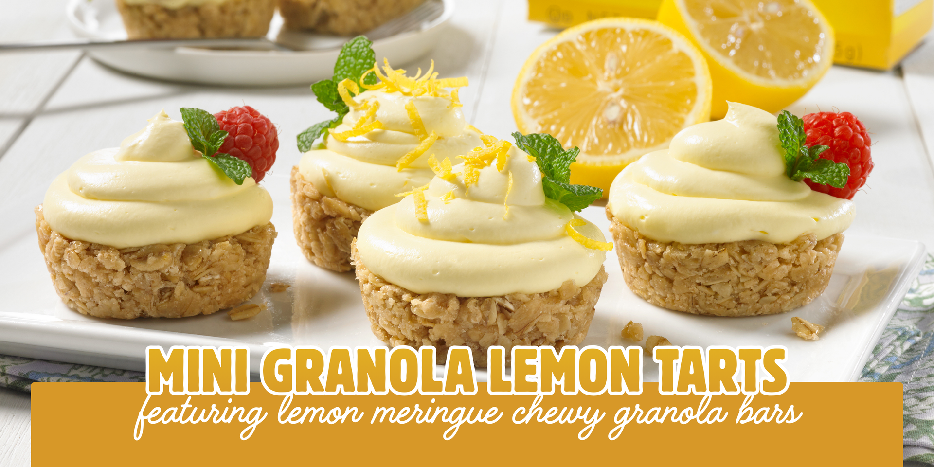 header image of mini granola lemon tarts
