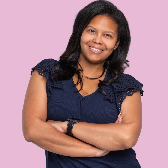 NBCF stock image of woman smiling in blue top