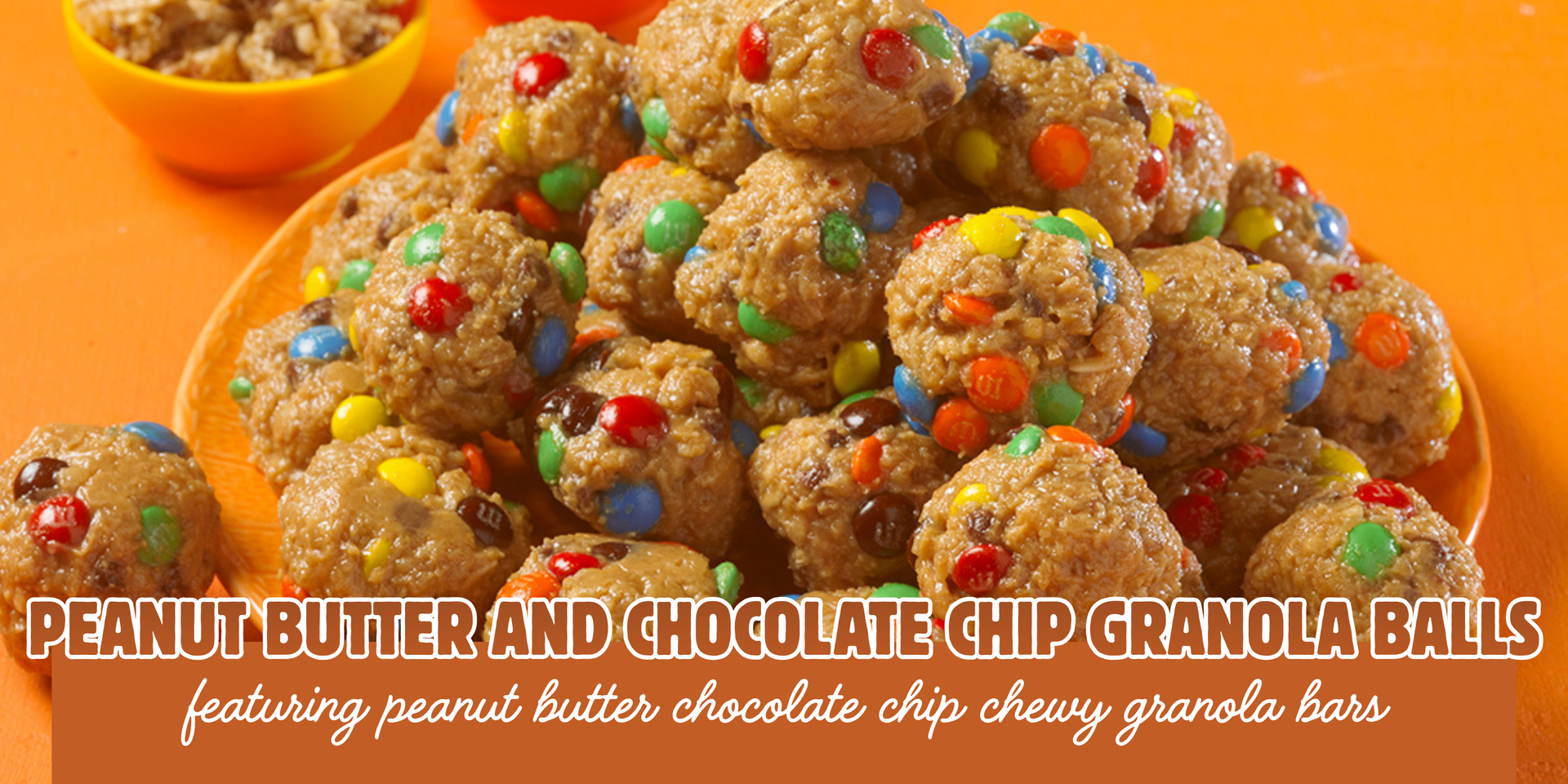header image of peanut butter and chocolate chip granola balls recipe