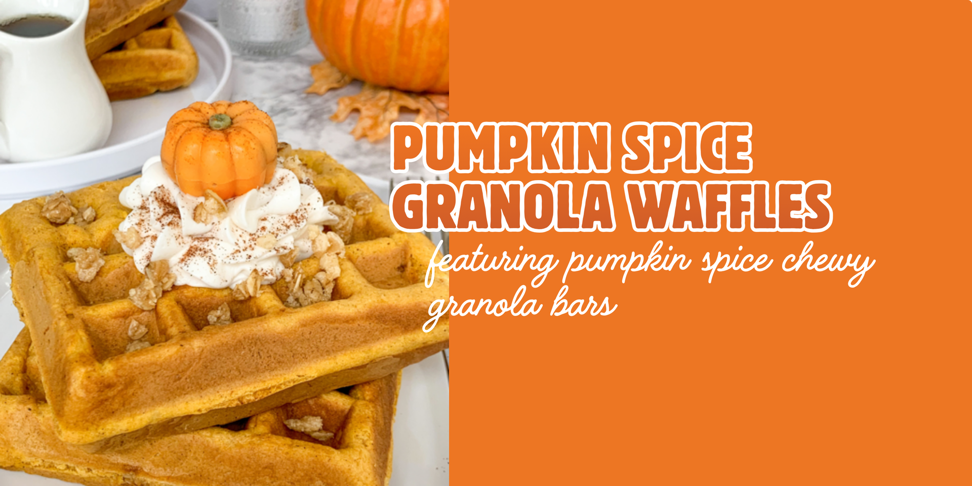 header image pf pumpkin spice granola waffles recipe