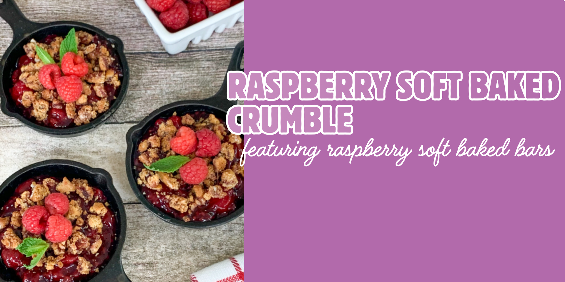 header image of raspberry soft baked crumble recipe
