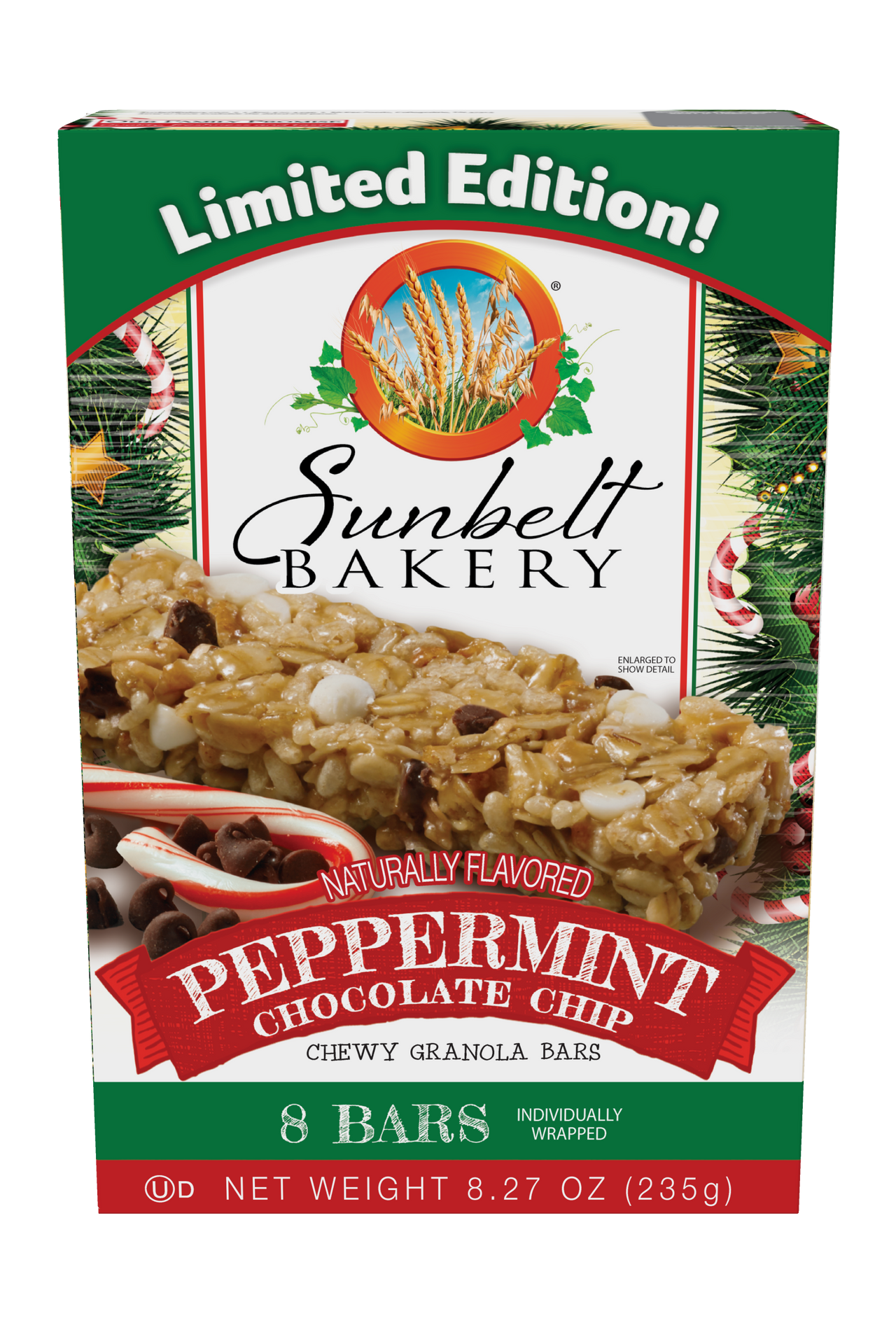 carton of peppermint chocolate chip chewy granola bars