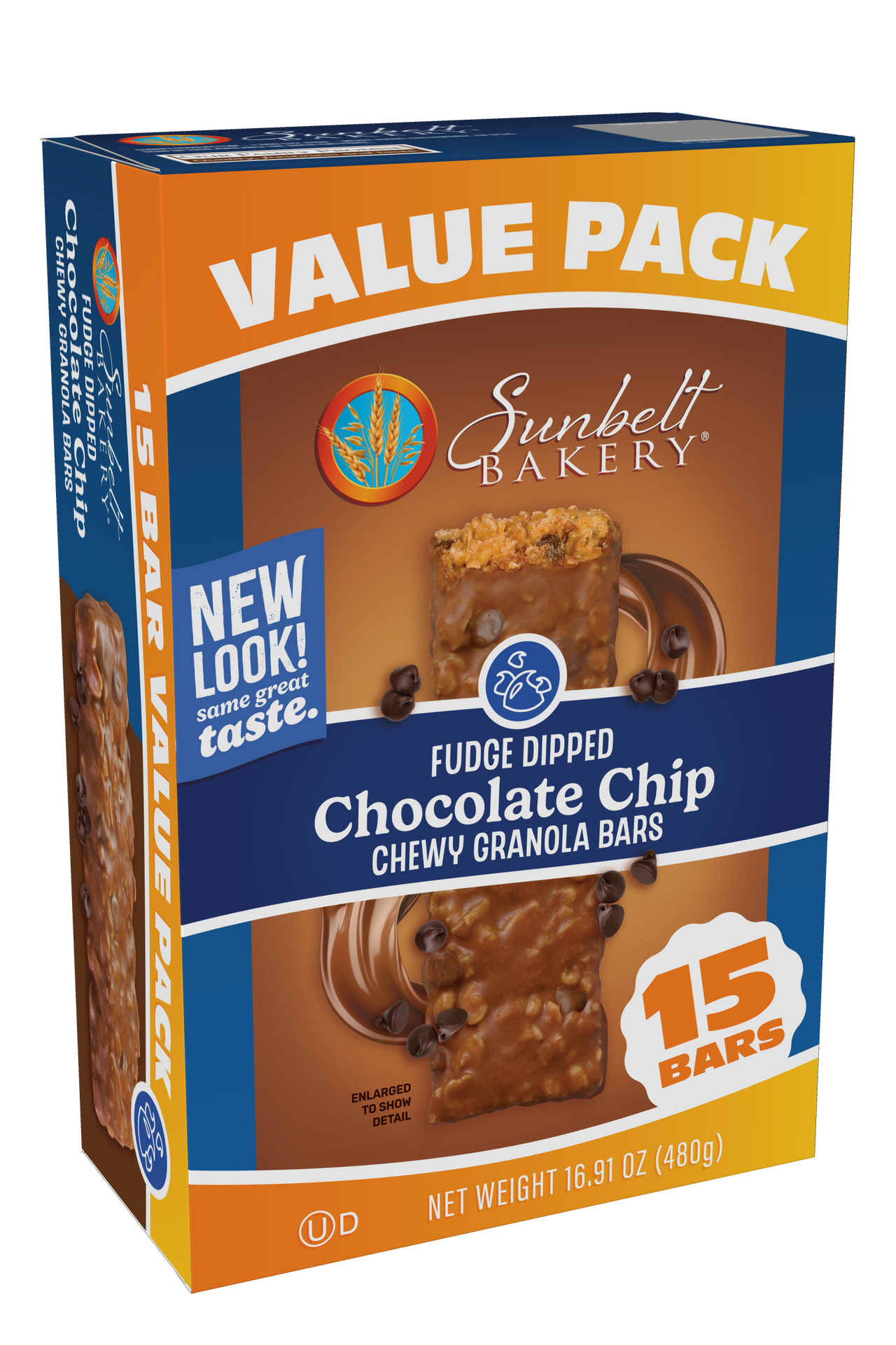 carton of value pack fudge dipped chocolate chip chewy granola bar