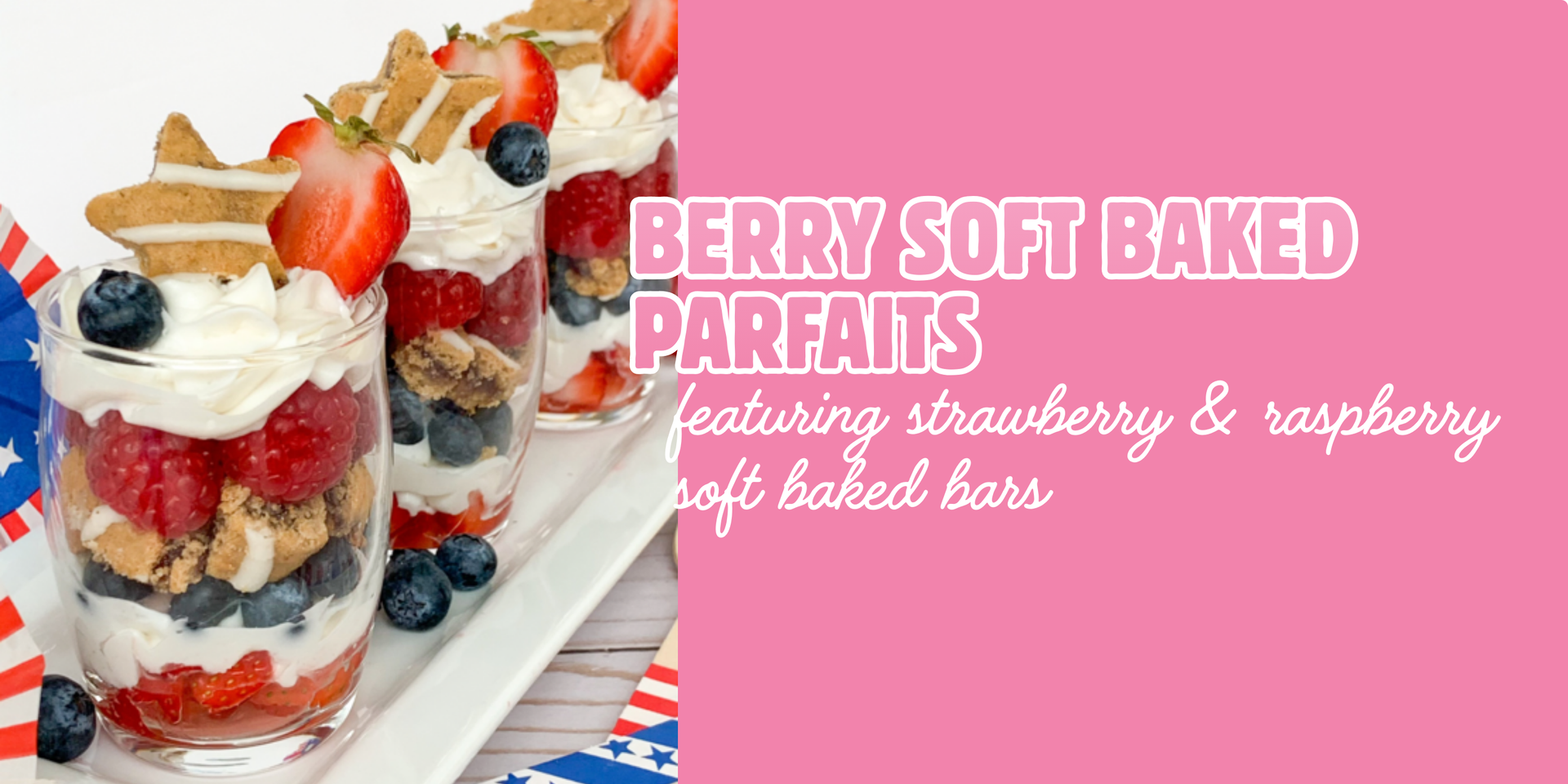 header image of berry soft baked parfaits recipe