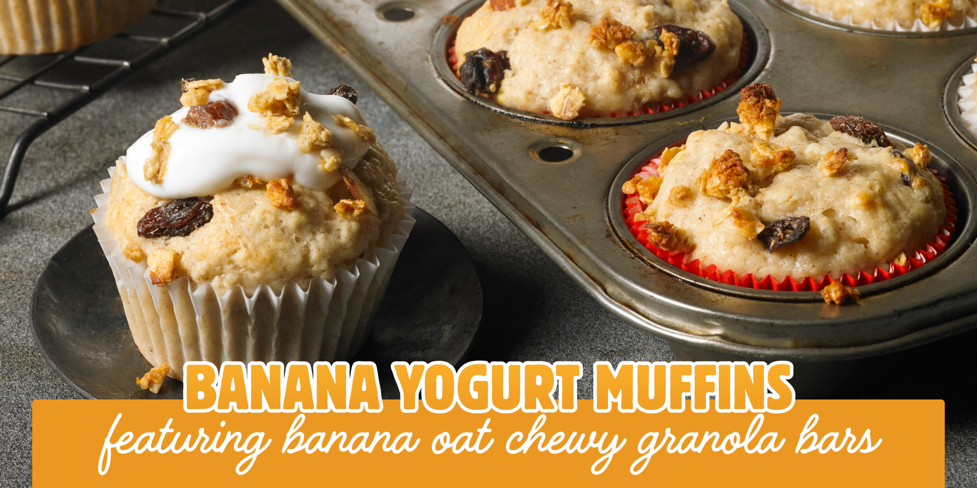 header image of banana yogurt muffins recipe