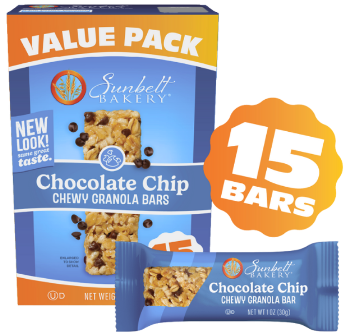 carton of value pack chocolate chip chewy granola bars with wrap