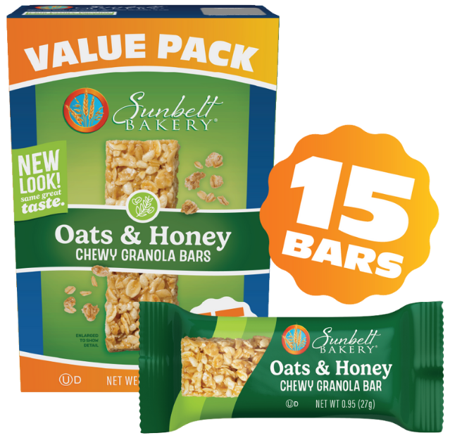 carton of value pack oats and honey chewy granola bars with wrap