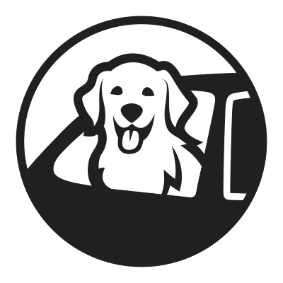 Simple line drawing of a sitting dog with tongue out and floppy ears
