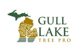 Gull Lake Tree Pro logo with green lake-and-tree graphic and gold text on white background