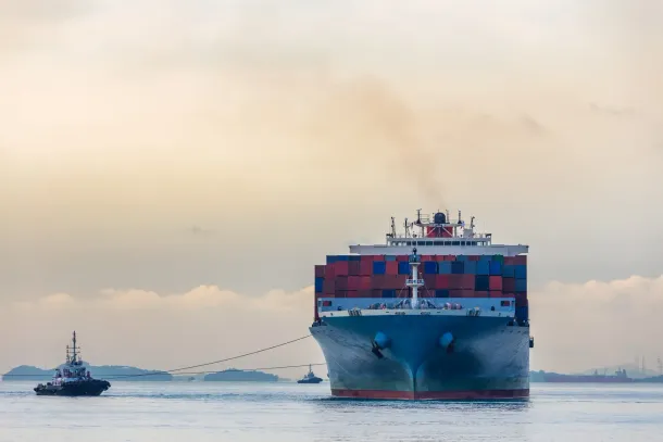 Um homem em pé na praia olhando para um navio no oceano