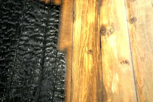 Contact Us Before and after fire restoration on wood with sandblasting