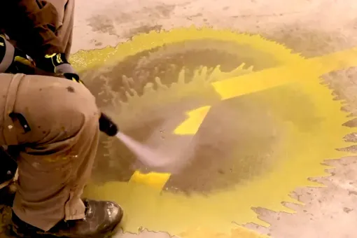Contact Us A person is spraying yellow paint on a concrete surface.