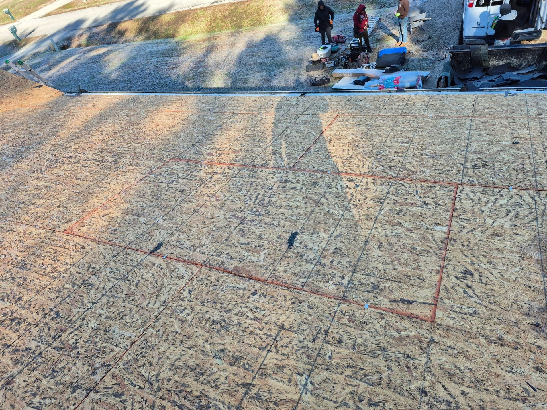 Rooftop with plywood sheets
