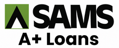 SAMS A+ Roofing logo with green-and-black triangular icon and bold black text on white background