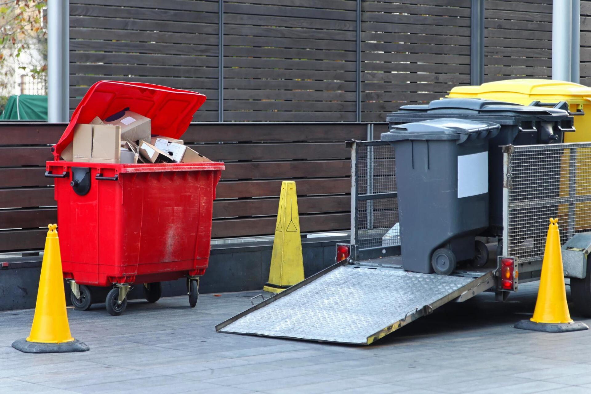 dumpsters with construction cones
