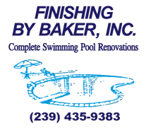 A logo for finishing by baker inc. complete swimming pool renovations
