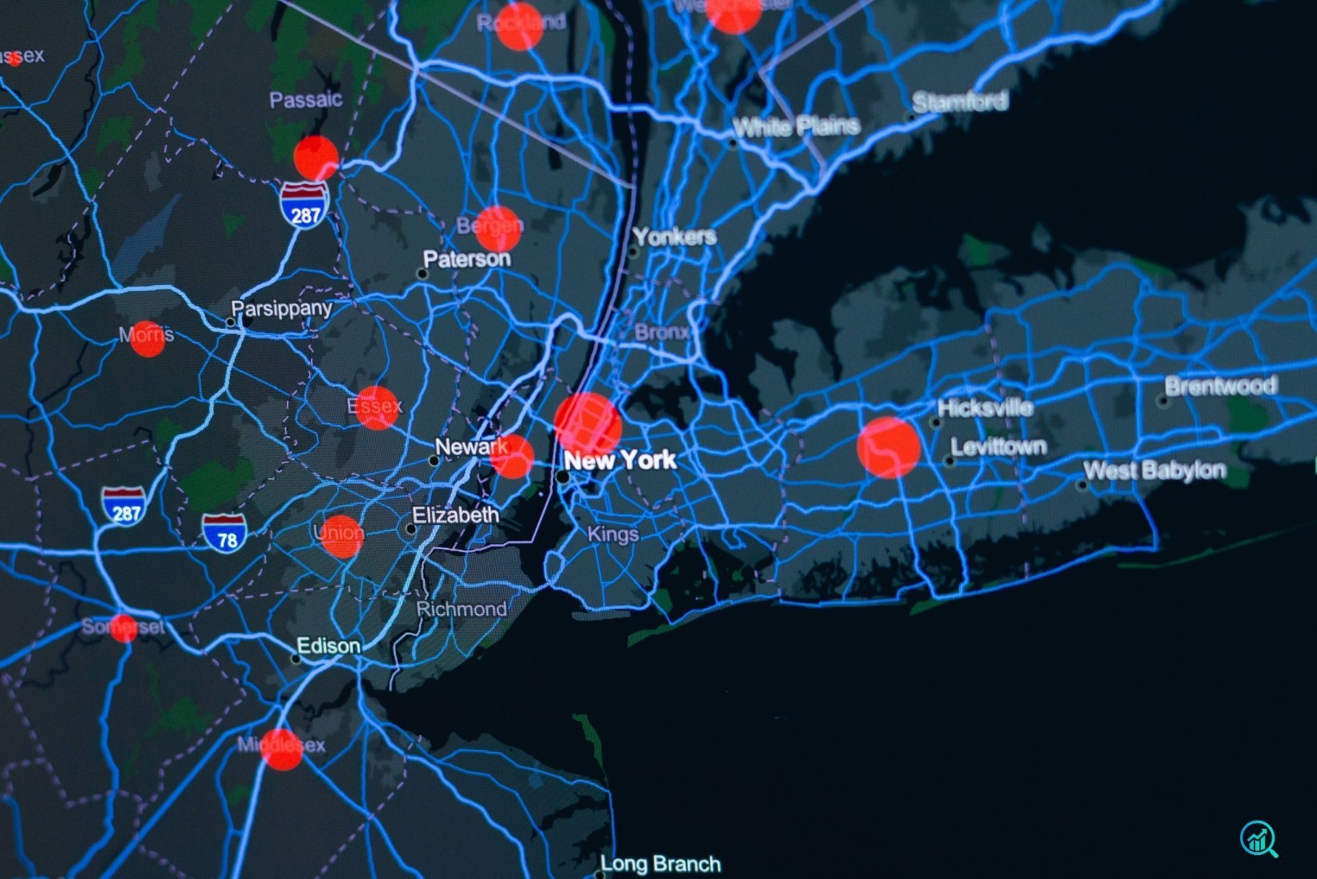 A local map with location highlights, representing optimized Google Business listings