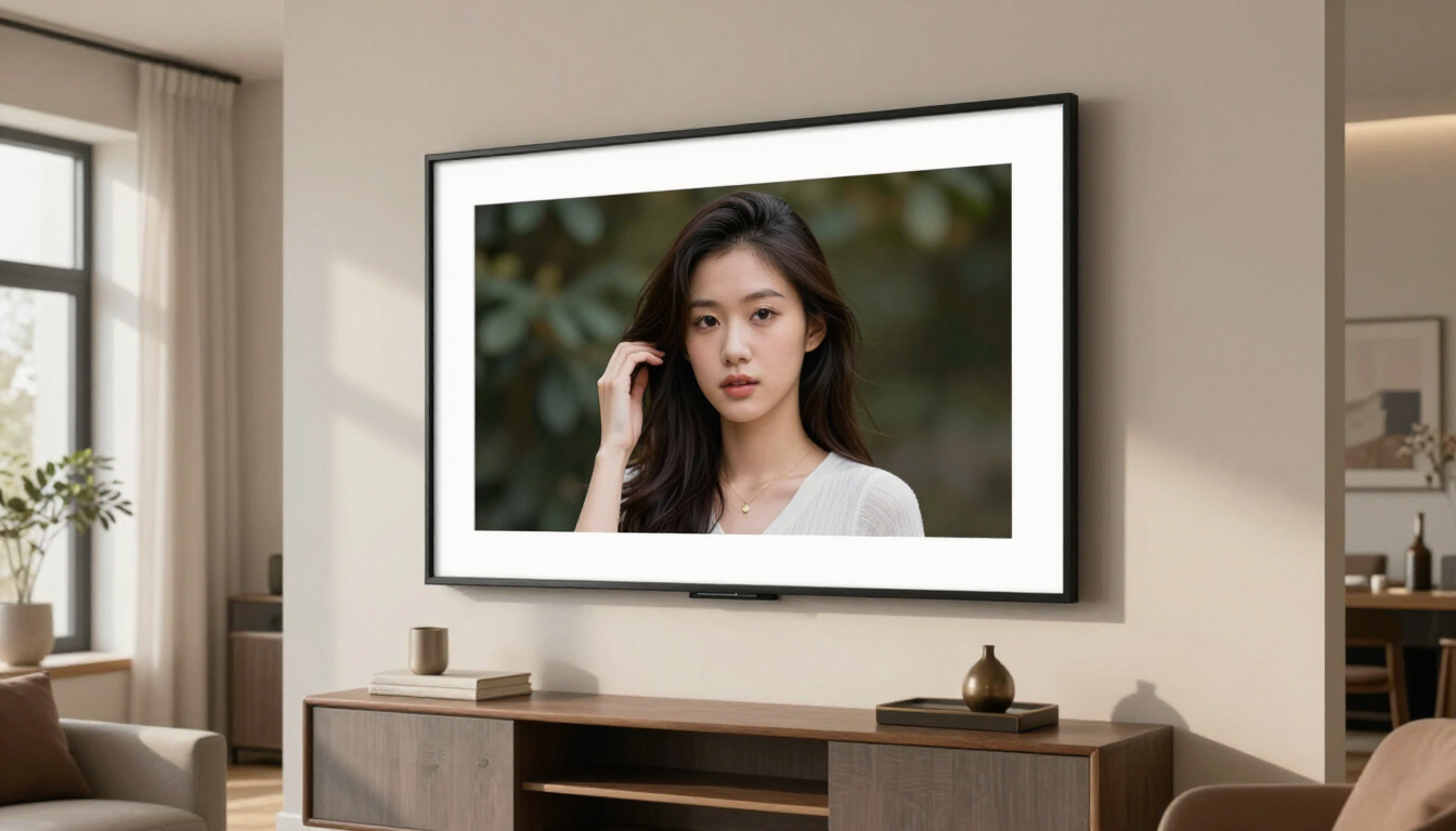 Retrato en un televisor montado en la pared de una sala de estar