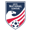 USYS National League logo: shield with bald eagle, soccer ball, and red and white stripes. Text: National League.