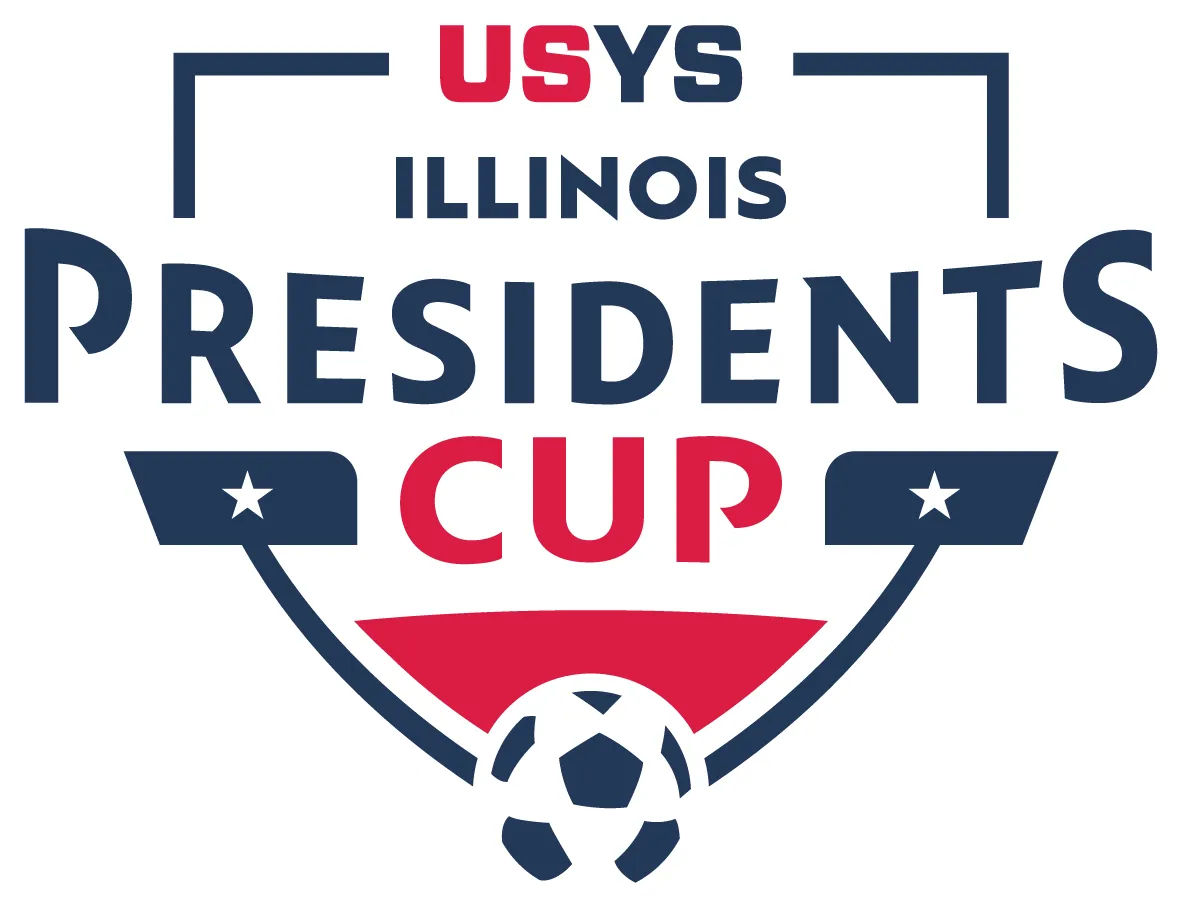 USYS Illinois Presidents Cup logo: Text and soccer ball graphic in blue, red, and white.