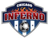 Chicago Inferno soccer team logo: shield with soccer ball, flames, and text 