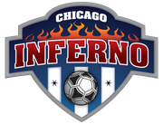 Chicago Inferno soccer team logo: shield with soccer ball, flames, and text 