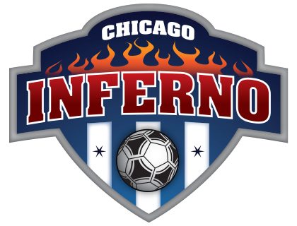 Chicago Inferno soccer team logo: shield with soccer ball, flames, and text "Chicago Inferno."