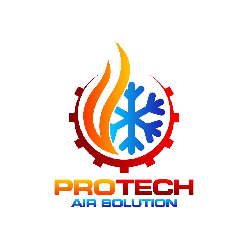 PROTECH Air Solution logo with orange flame, blue snowflake, and red gear icon