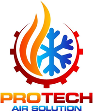 PRO TECH Air Solutions logo with red gear, orange flame, and blue snowflake icon