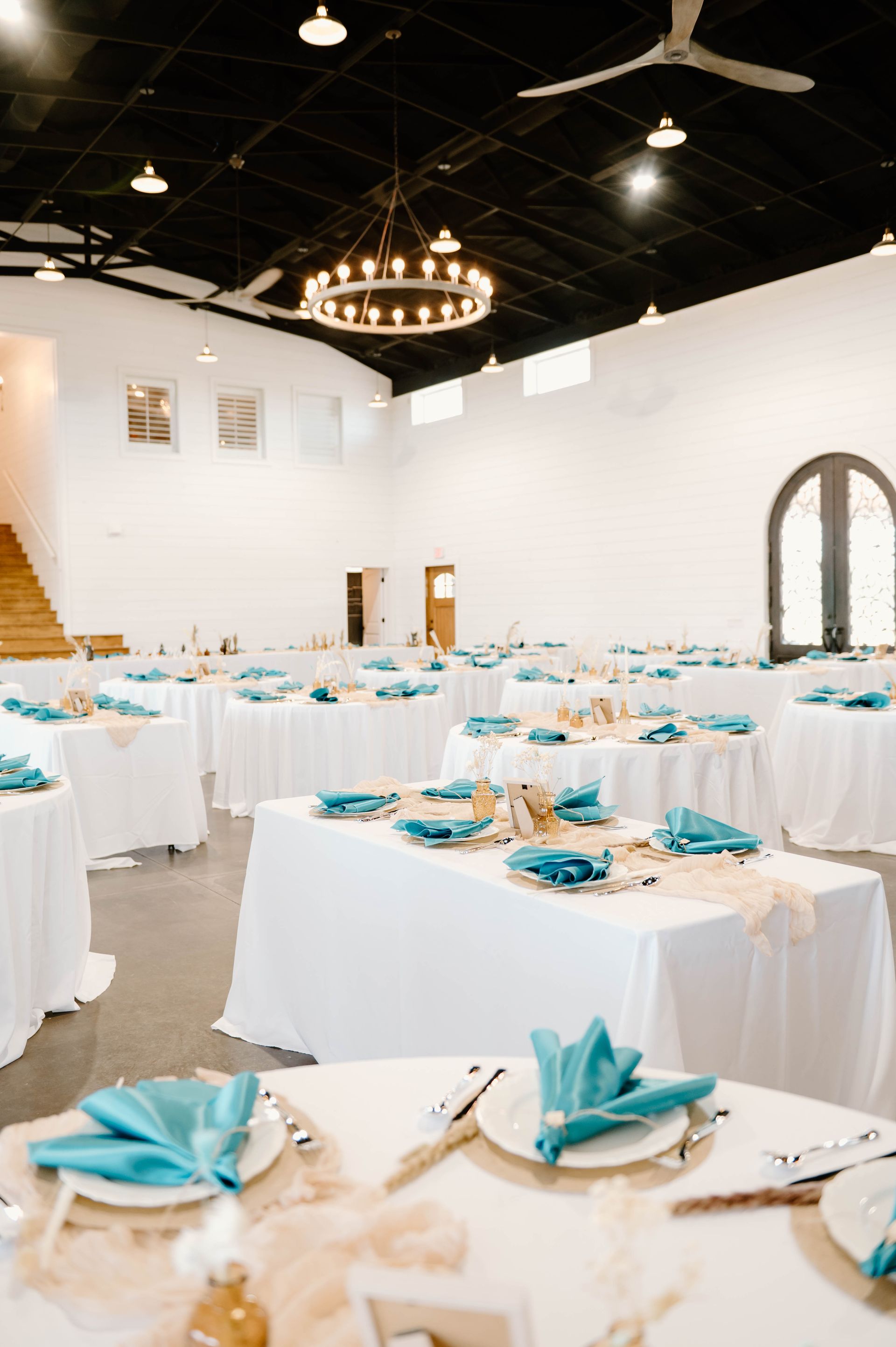 wedding reception with teal decor