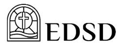A black and white logo for edsd with a cross in the middle.