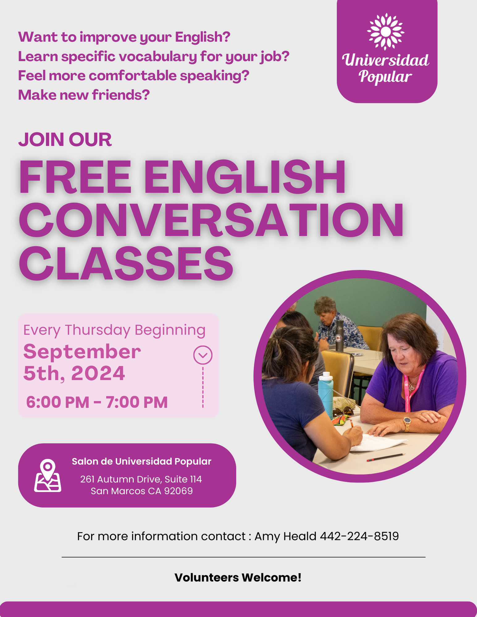 A poster for free english conversation classes.