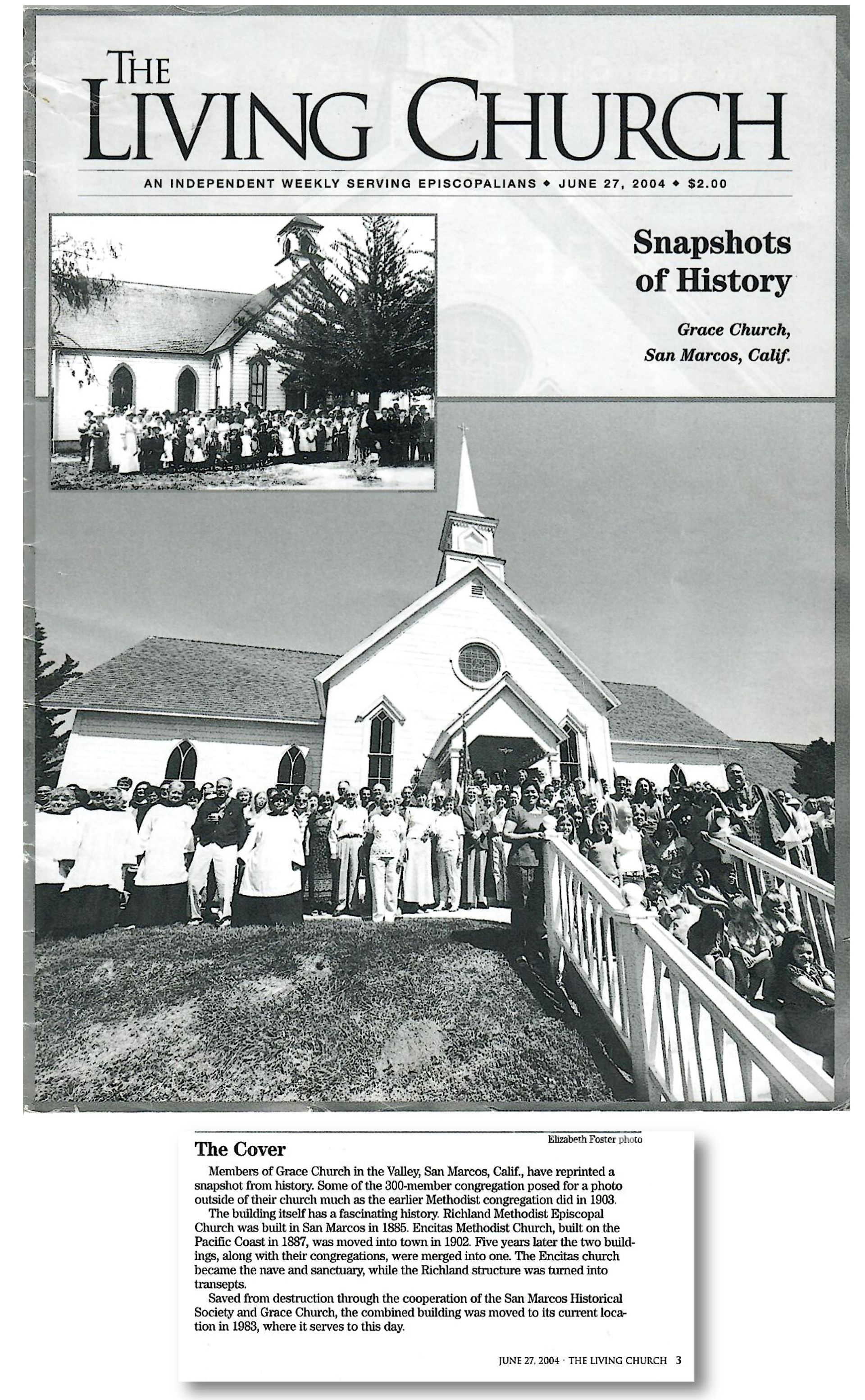 A black and white photo of a church on the cover of the living church magazine