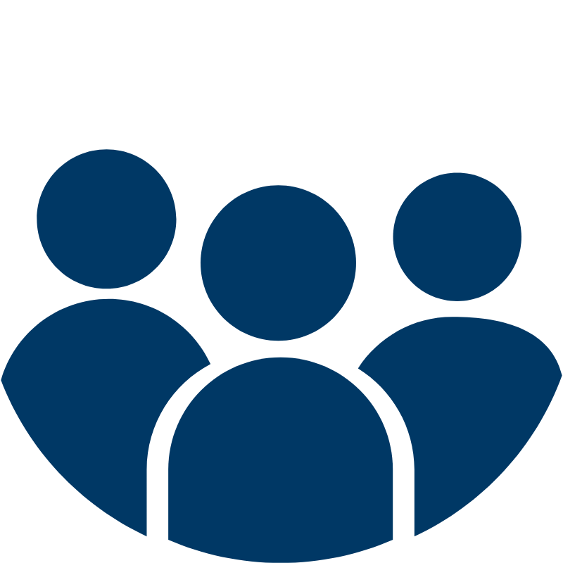 Three blue silhouettes of people, representing a group or team.