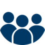 Three blue silhouettes representing people, symbolizing a group or team.